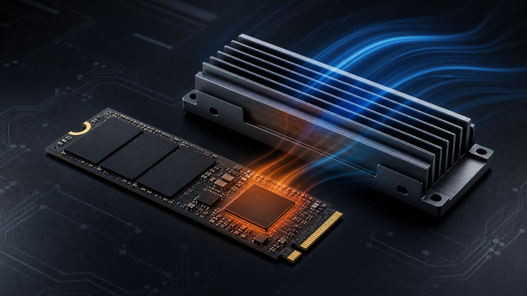 حافظه SSD NVMe نسل پنج در کنار هیت‌سینک برای کنترل دما